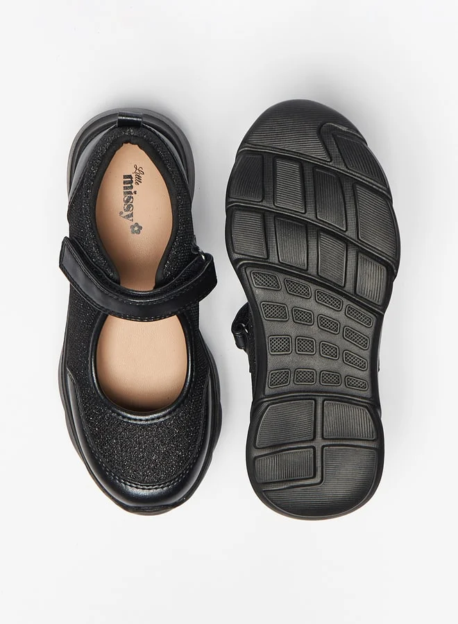 MISSY Girls Textured Mary Jane Shoes With Hook And Loop Closure