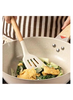 Anmi Kitchen Silicone Cooking Utensils, Wooden Handle Silicone Kitchenware, Four-Piece, Soup, Spoon, Spatula, Kitchenware Set, Non-Stick,Frying, Kitchen Utensils,White  - Image 3