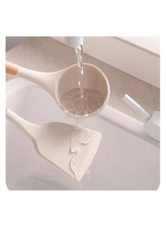 Anmi Kitchen Silicone Cooking Utensils, Wooden Handle Silicone Kitchenware, Four-Piece, Soup, Spoon, Spatula, Kitchenware Set, Non-Stick,Frying, Kitchen Utensils,White  - Image 5