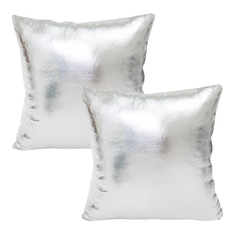 WOMHOPE Set of 2 Decorative Throw Pillow Covers Metallic Faux Leather Square Throw Pillowcase Cushion Covers Party for SofaCouch 18 x 18 Inches2 Pcs Silver