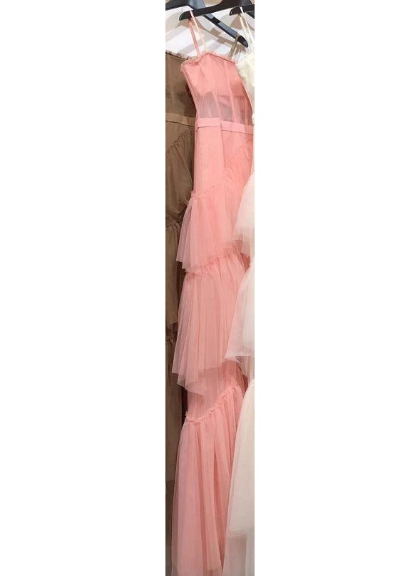 2024 Summer New Style Fairy Gown Dress Waist-fitted Tank Strapless Dress Womens Fashion Trend Thirteen-row Factory Direct Deep pink