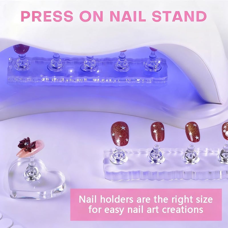 Goodern Nail Stand for Press On,Nails Display Practice Stand Art Magnetic Fake Nail Tip Holder Long Strip Tray for Painting Nails Decorating Accessories Kit for Home DIY Beginner Salon Supplies - Image 2