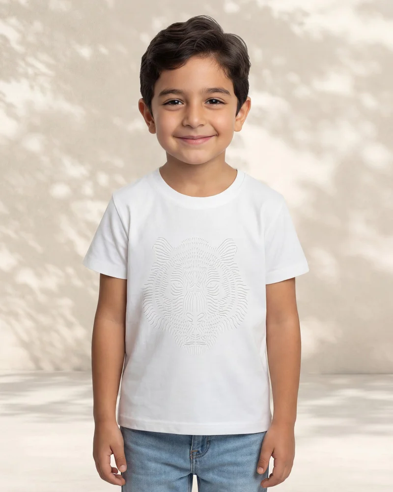 Redtag Boys White Tiger HD Print T Shirt