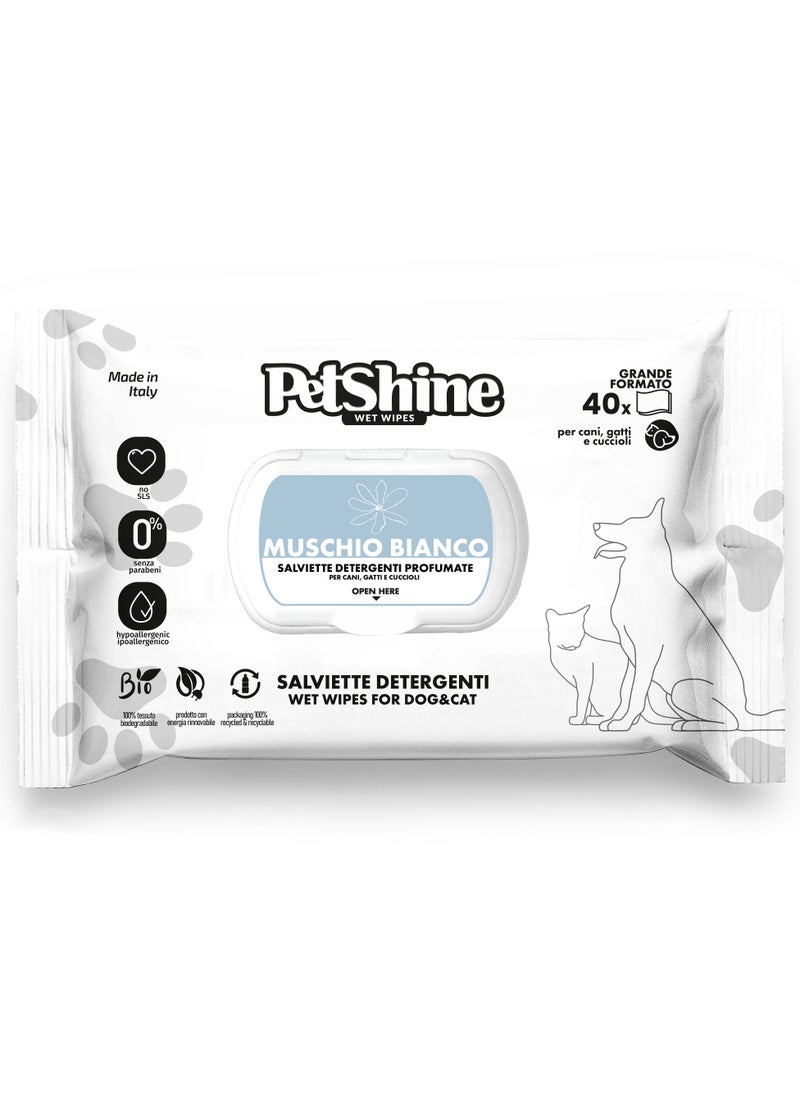 PetShine - Wet Wipes for Dogs & Cats White Musk fragrance 40 Units 30 × 20 cm - Image 1