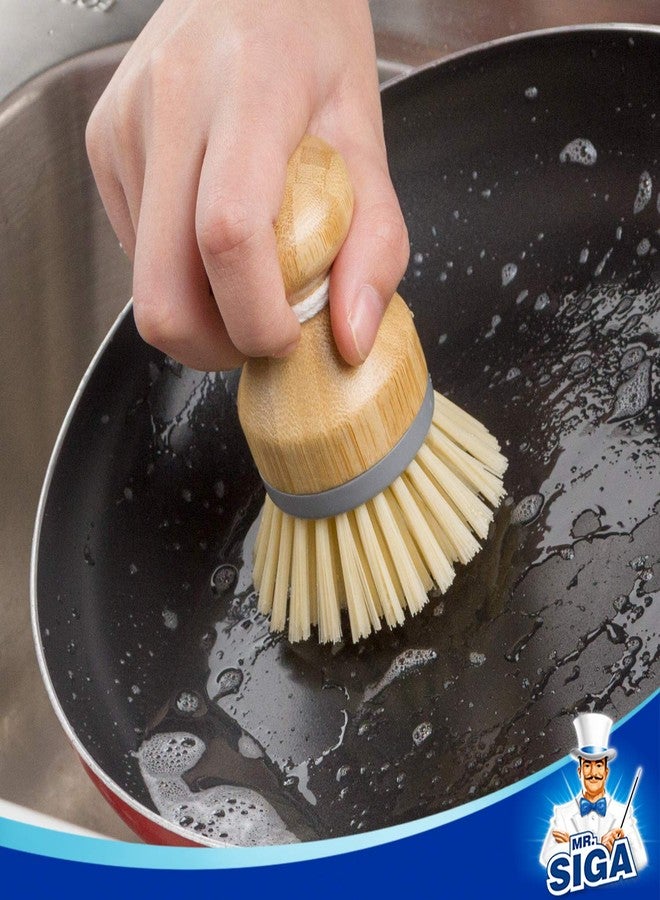 Mr Siga MR.SIGA Bamboo Palm Brush, Scrub Brush for Dishes Pots Pans Kitchen Sink Cleaning, Pack of 2 - Image 3