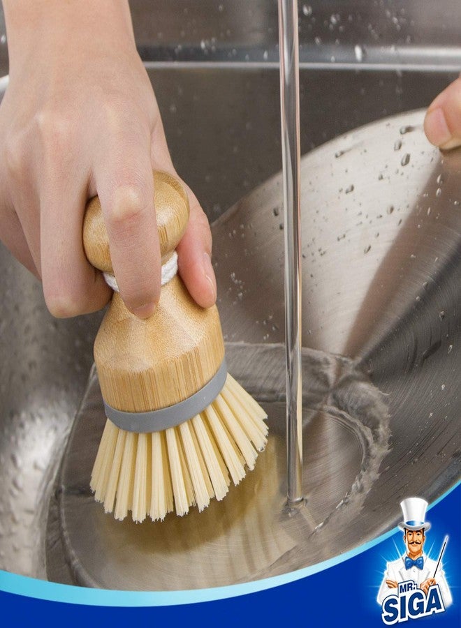 Mr Siga MR.SIGA Bamboo Palm Brush, Scrub Brush for Dishes Pots Pans Kitchen Sink Cleaning, Pack of 2 - Image 4