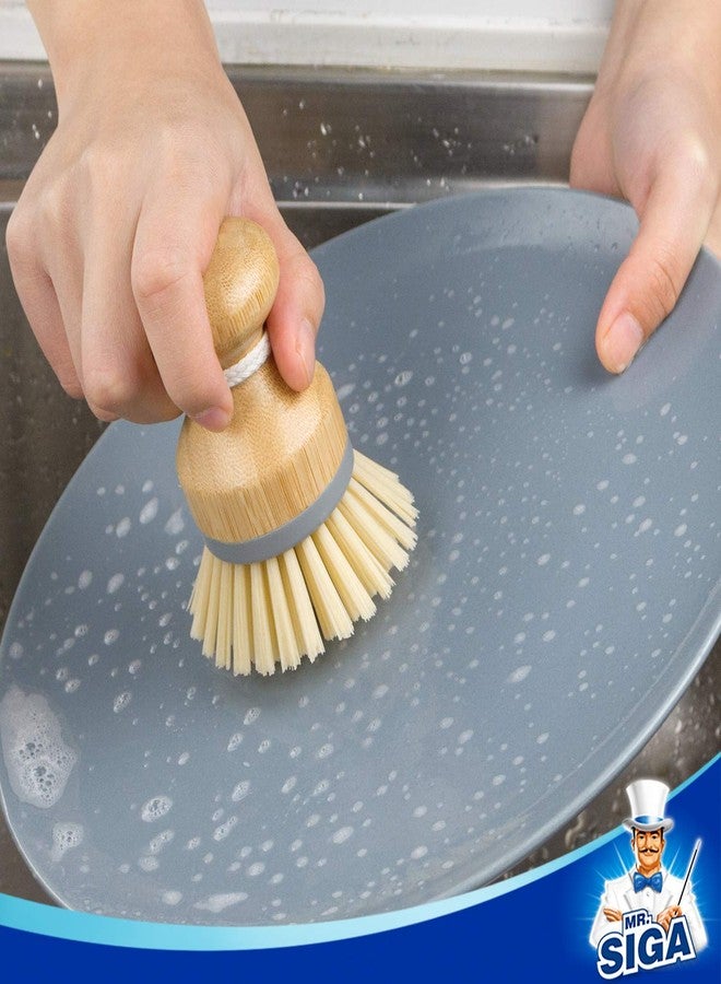 Mr Siga MR.SIGA Bamboo Palm Brush, Scrub Brush for Dishes Pots Pans Kitchen Sink Cleaning, Pack of 2 - Image 5