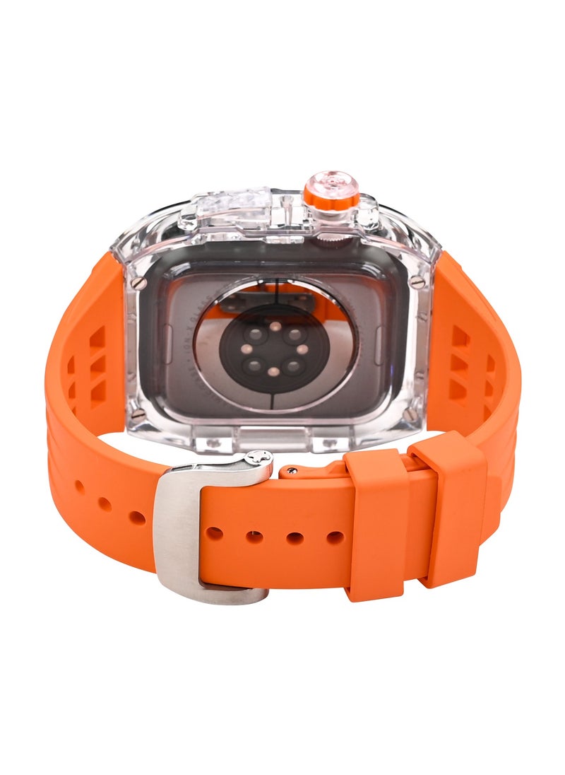 Generic - Luxury Richard RM Mod Kit for Apple Watch 45mm/44mm, Premium Fluororubber Strap Band with PC Case Set for Apple iWatch Series 9 8 7 SE 6 5 4, Clear/Orange（Not Watch） - Image 1