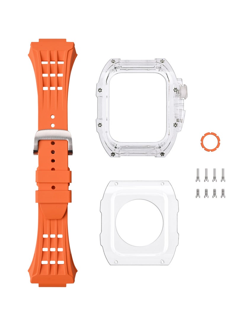 Generic - Luxury Richard RM Mod Kit for Apple Watch 45mm/44mm, Premium Fluororubber Strap Band with PC Case Set for Apple iWatch Series 9 8 7 SE 6 5 4, Clear/Orange（Not Watch） - Image 1