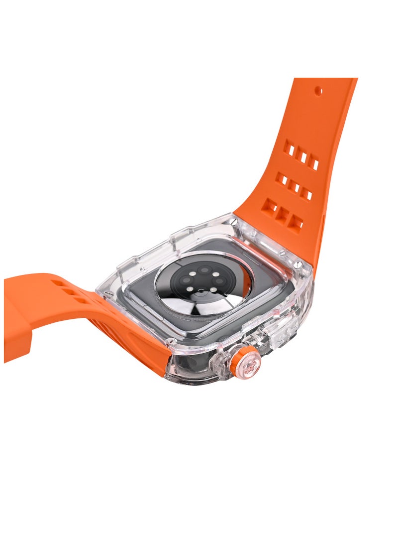 Generic - Luxury Richard RM Mod Kit for Apple Watch 45mm/44mm, Premium Fluororubber Strap Band with PC Case Set for Apple iWatch Series 9 8 7 SE 6 5 4, Clear/Orange（Not Watch） - Image 1