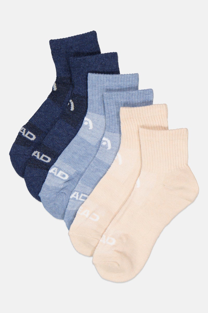 HEAD جوارب ربع للنساء 6 أزواج بشعار العلامة التجارية، متعددة الألوان - Image 1