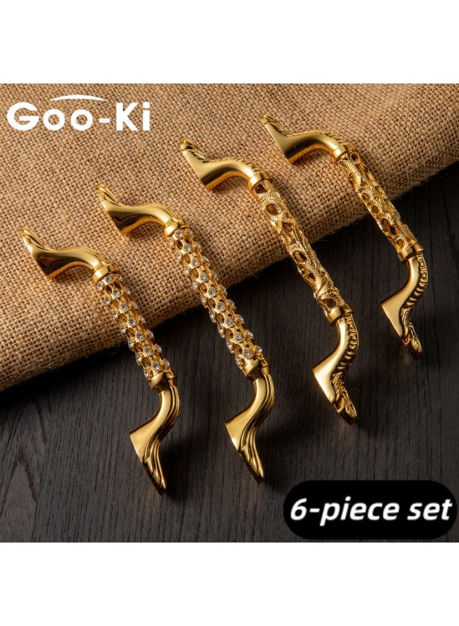 Goo-Ki 6-pack golden cabinet handles, luxurious style door knobs, elegant hollow-out design, made of sturdy zinc alloy material, suitable for wardrobe cabinets and drawers, (with complimentary screws) - Image 1