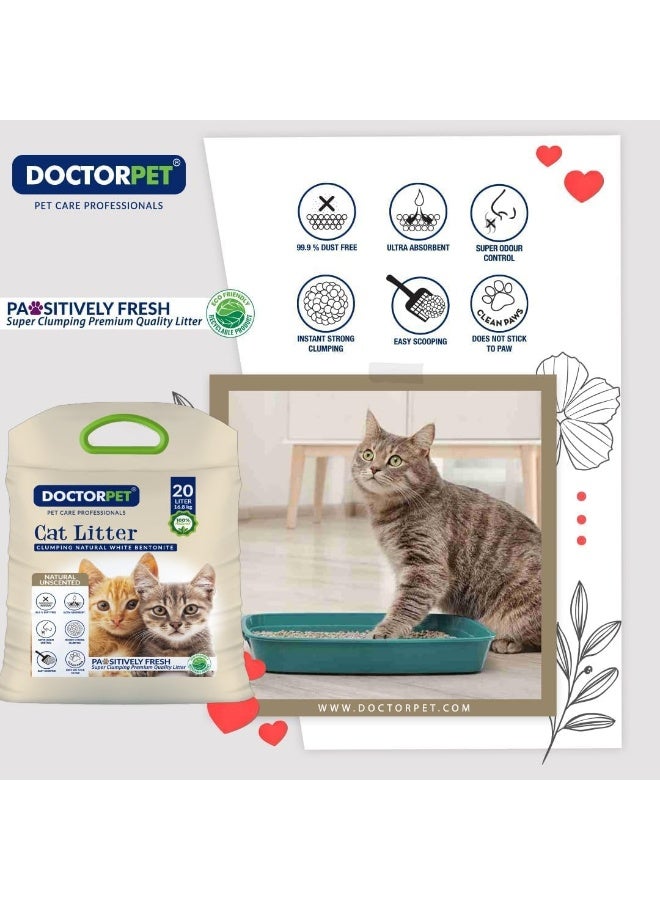 DoctorPet Doctor Pet Cat Litter Unscented 20L – Premium Quality, 100% Natural Clumping Bentonite, Ultra Absorbent, Easy Scooping, Dust-Free, Odor Control, Hypoallergenic & Non-Stick Paw Formula - Image 5