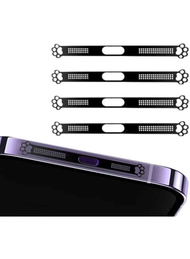 SYOSI 4 Pack Dustproof Mesh Stickers for iPhone 16/15 Series, Cat Paw Design for Speaker & Charging Port, Dust Resistant Earpiece Speaker Mesh, Easy to Install, Compatible with iPhone, Black - Image 1