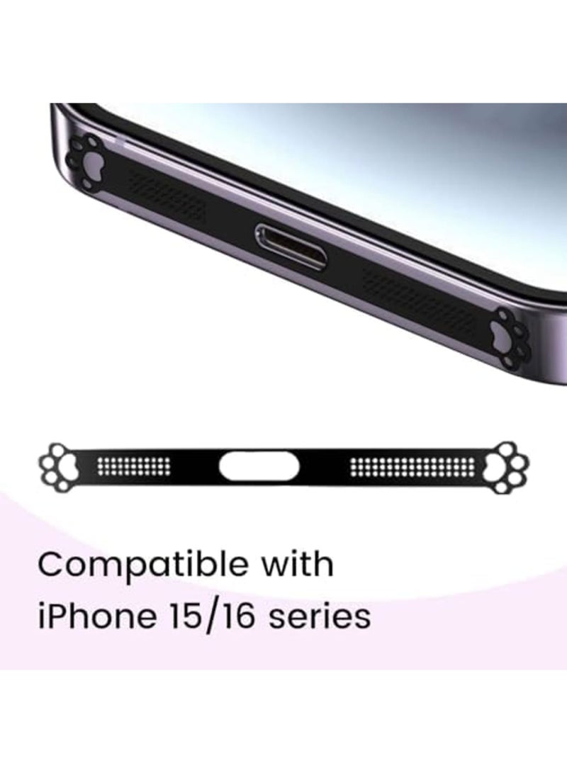 SYOSI 4 Pack Dustproof Mesh Stickers for iPhone 16/15 Series, Cat Paw Design for Speaker & Charging Port, Dust Resistant Earpiece Speaker Mesh, Easy to Install, Compatible with iPhone, Black - Image 2