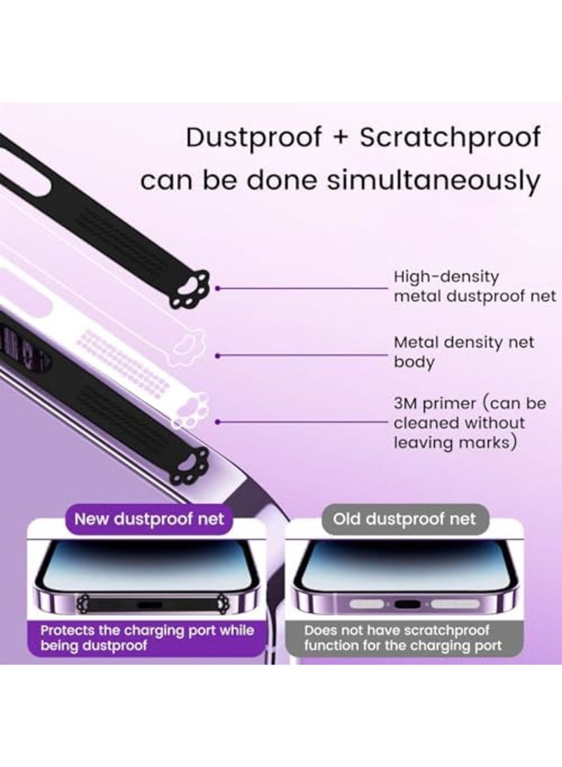 SYOSI 4 Pack Dustproof Mesh Stickers for iPhone 16/15 Series, Cat Paw Design for Speaker & Charging Port, Dust Resistant Earpiece Speaker Mesh, Easy to Install, Compatible with iPhone, Black - Image 3