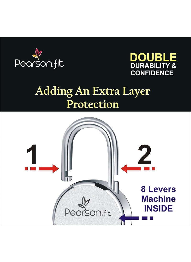 Pearson.fit - Pearsonfit 1 Lock with 20 Keys Lock and Keys Door Lock for Home Round 65mm Padlock Double Locking 8 Levers Heavy Duty Hardened Steel Padlock for Rental Apartment Model PSDM65L1K20 - Image 1