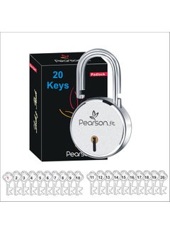 Pearson.fit Pearsonfit 1 Lock with 20 Keys Lock and Keys Door Lock for Home Round 65mm Padlock Double Locking 8 Levers Heavy Duty Hardened Steel Padlock for Rental Apartment Model PSDM65L1K20  - Image 1