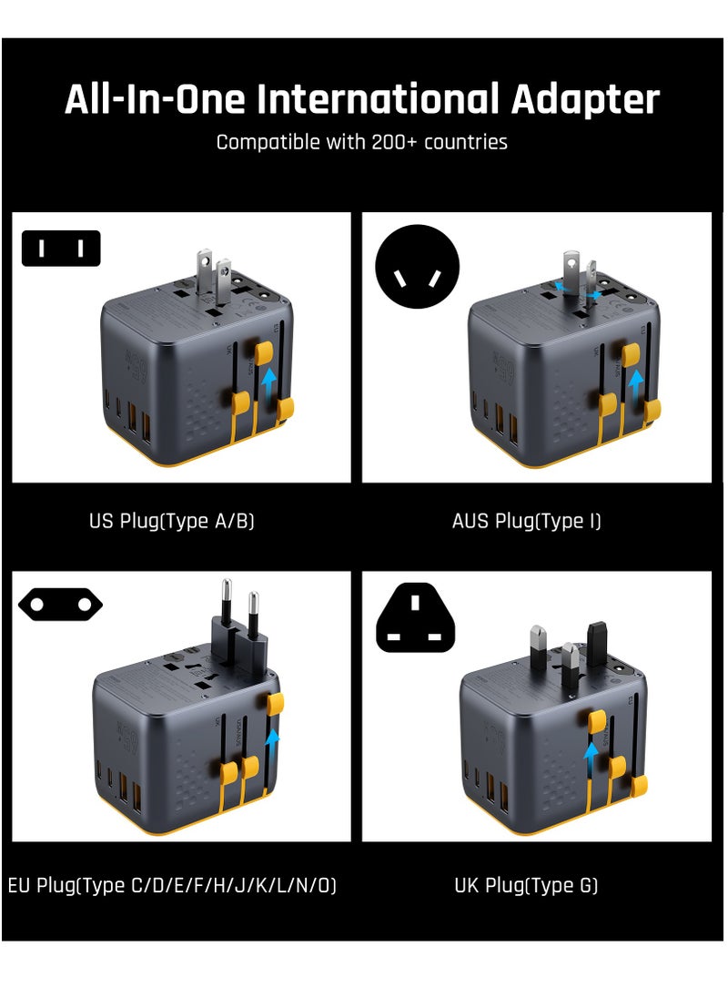 VOLTME 7-in-1 Universal Travel Adapter with 65W GaN Fast Charger, 3 USB-C PD Ports, 2 USB-IQC 4.0 Ports, 2 AC Outputs, Universal Plug Adapter Works in 200+ Countries (US/EU/UK/AU), Built-in Fast Charger for iPhone 16/15/14 Pro Max/Plus, Galaxy S25/24/23 Ultra, MacBook Pro/Air, iPad, Xiaomi, OnePlus - Max Power 2500W  - Image 5