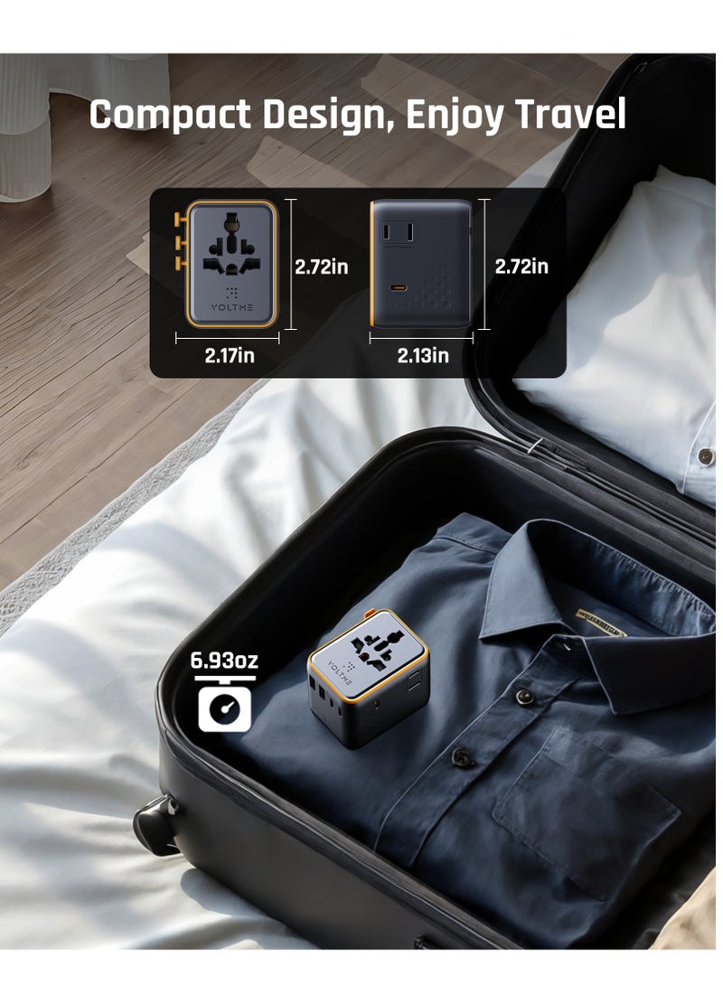 7-in-1 Universal Travel Adapter with 65W GaN Fast Charger, 3 USB-C PD Ports, 2 USB-IQC 4.0 Ports, 2 AC Outputs, Universal Plug Adapter Works in 200+ Countries (US/EU/UK/AU), Built-in Fast Charger for iPhone 16/15/14 Pro Max/Plus, Galaxy S25/24/23 Ultra, MacBook Pro/Air, iPad, Xiaomi, OnePlus - Max Power 2500W