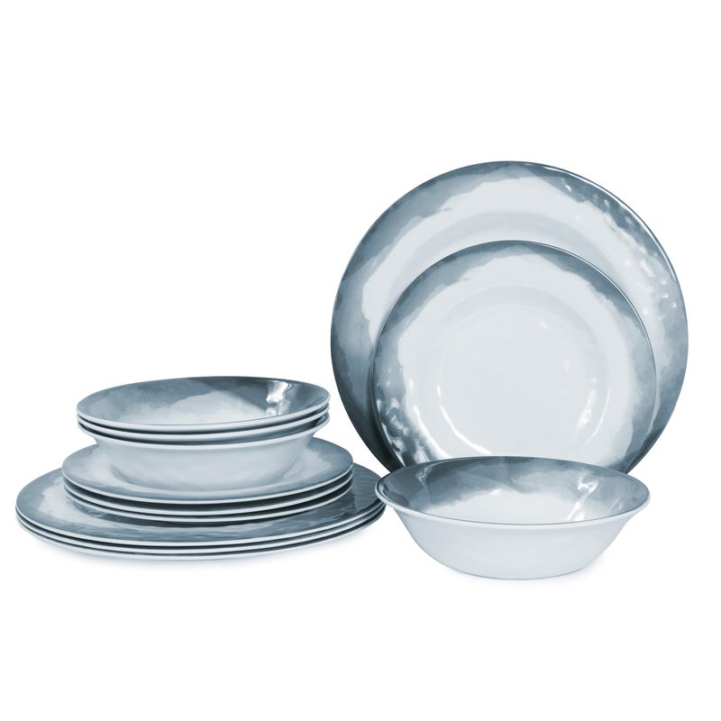Lechoo Melamine Dinnerware Sets-12pcs Melamine Plates and Bowls Set for 4, Suitable for Indoor and Outdoor Use, Dark Blue - Image 1