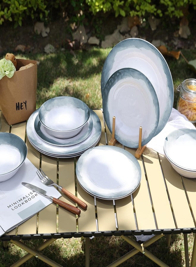 Lechoo Melamine Dinnerware Sets-12pcs Melamine Plates and Bowls Set for 4, Suitable for Indoor and Outdoor Use, Dark Blue - Image 4