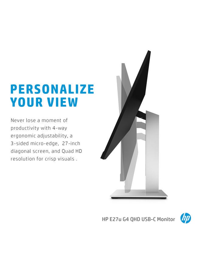 HP شاشة اتش بي E27u G4 بقياس 27 إنش ودقة QHD (2560 x 1440), مضادة للتوهج ، بدون كاميرا مدمجة ، بدون ميكروفون ، بدون مكبرات صوت ، IPS ، ارتفاع قابل للتعديل ، دوران محوري أسود وفضي - Image 5