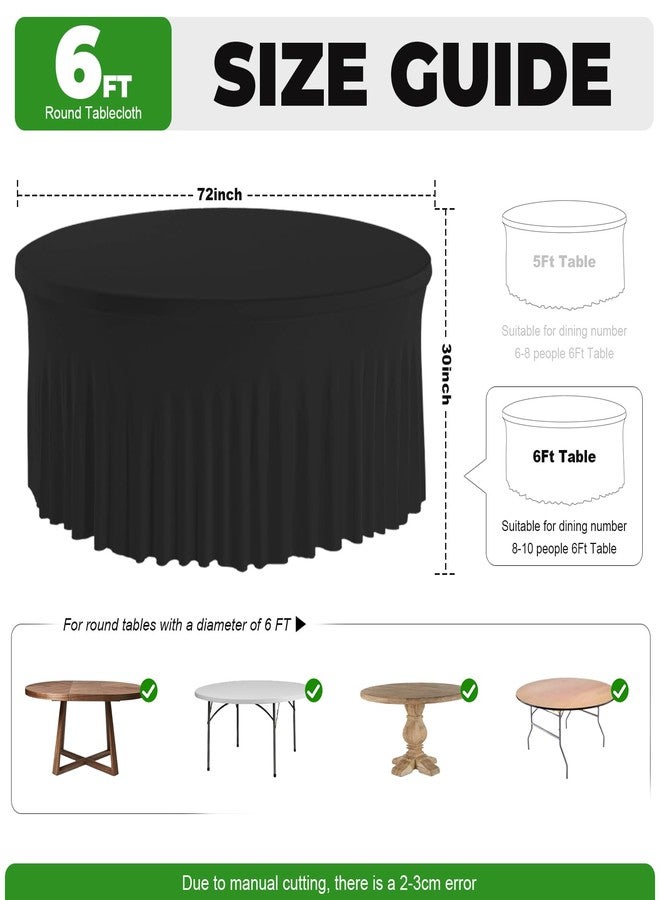 JCJ 2 Pack Round Tablecloth 72 inch, Black Spandex Fitted Table Skirt Cover for 6ft Circle Table Wedding Party Banquet Events - Image 2