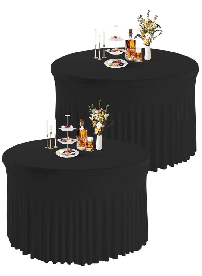 JCJ 2 Pack Round Tablecloth 72 inch, Black Spandex Fitted Table Skirt Cover for 6ft Circle Table Wedding Party Banquet Events - Image 1