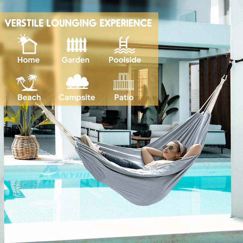 ANYOO Cotton Hammock Portable Camping Hammocks for Hanging Sturdy Garden Comfortable Fabric Hammock with Tree Straps Up to 660lbs with Travel Bag for Camping Outdoor/Indoor Patio Backyard - Image 4