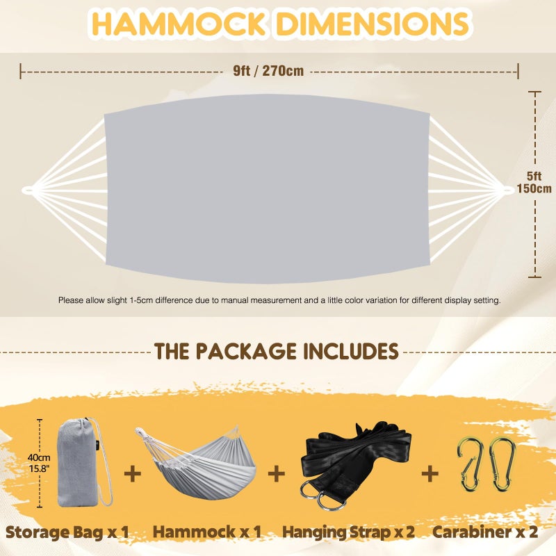 ANYOO Cotton Hammock Portable Camping Hammocks for Hanging Sturdy Garden Comfortable Fabric Hammock with Tree Straps Up to 660lbs with Travel Bag for Camping Outdoor/Indoor Patio Backyard - Image 3