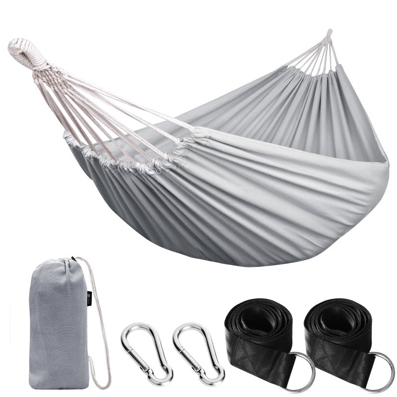 ANYOO Cotton Hammock Portable Camping Hammocks for Hanging Sturdy Garden Comfortable Fabric Hammock with Tree Straps Up to 660lbs with Travel Bag for Camping Outdoor/Indoor Patio Backyard - Image 1