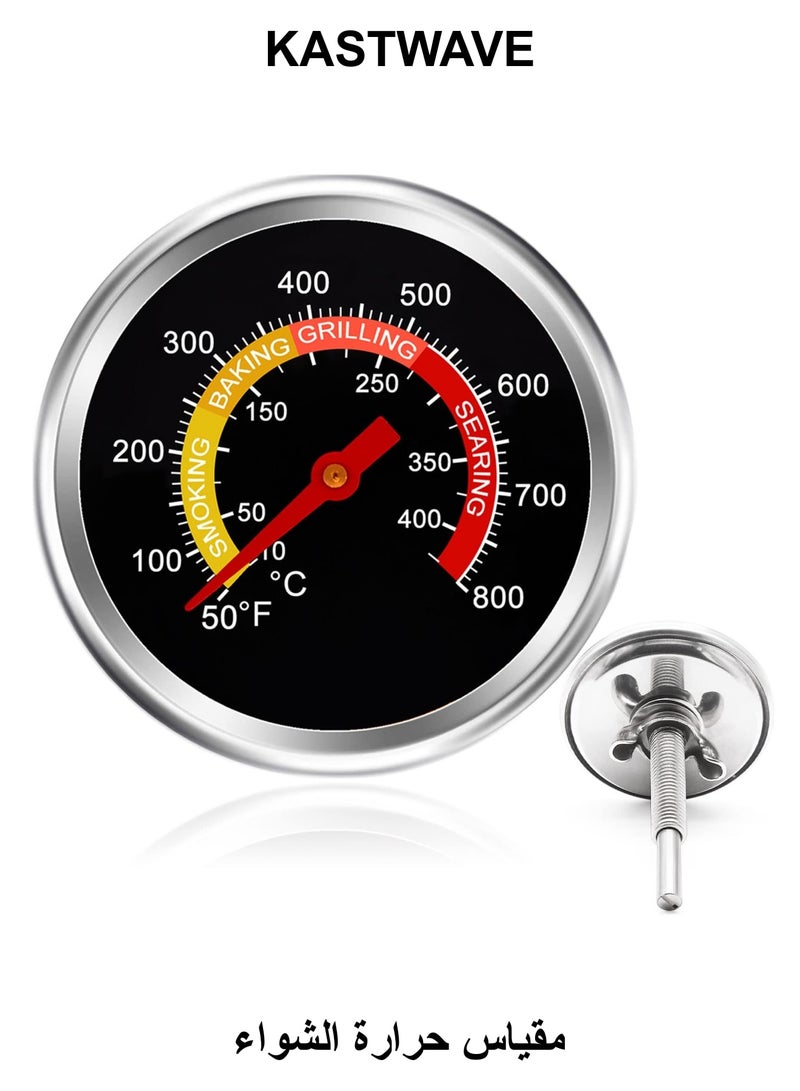 كاست ويف مقياس حرارة الشواء - مقياس حرارة المدخن ٢.٣ بوصة لطهي اللحوم بدقة - مثالي للحوم البقر ولحم الخنزير ولحم الضأن - مؤشر حرارة فهرنهايت لشوايات الفحم والغاز - Image 1