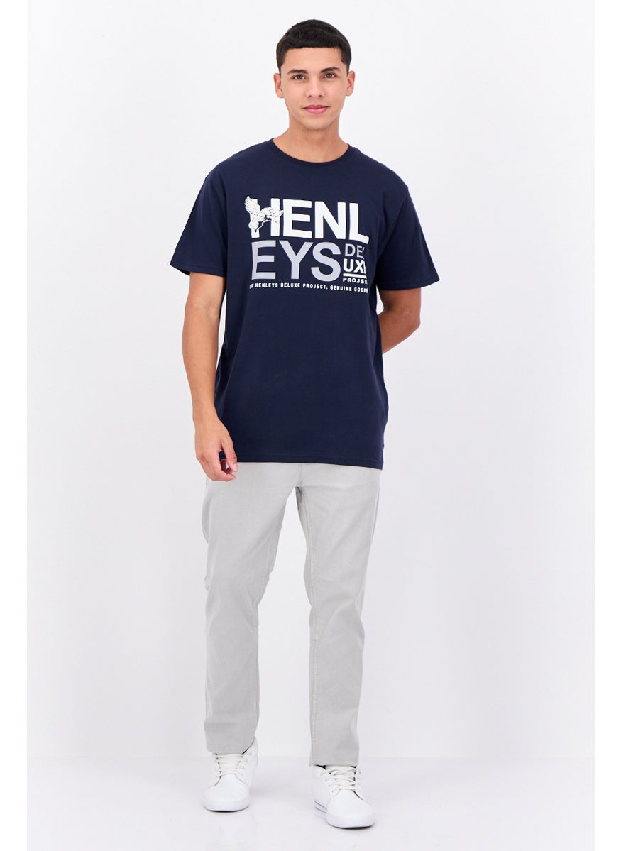 Henleys - Men Crew Neck Short Sleeves Graphic T-Shirt, Navy - Image 1