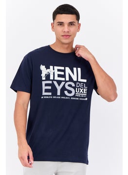 Men Crew Neck Short Sleeves Graphic T-Shirt, Navy