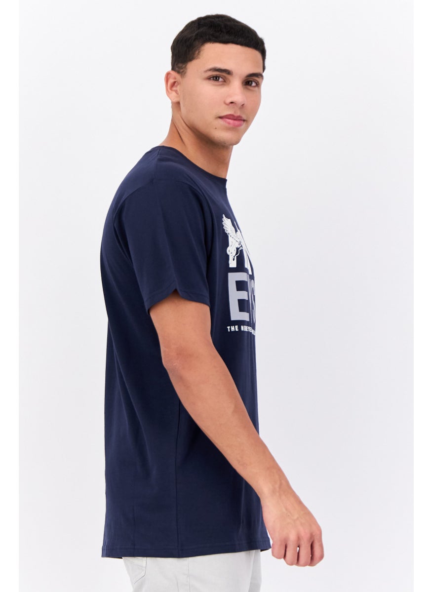 Henleys - Men Crew Neck Short Sleeves Graphic T-Shirt, Navy - Image 1