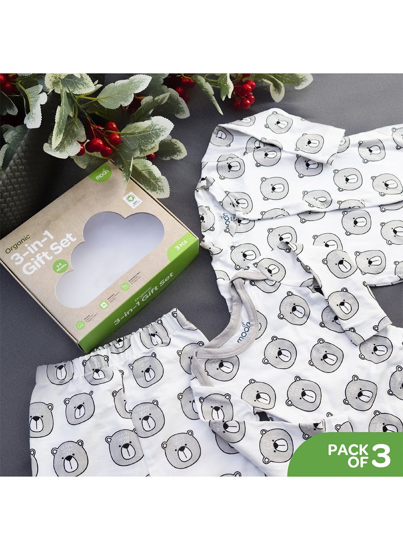 Moon Organic Baby 3 In 1 Gift Set Romper Body Suit Jogger For 3-6 Months - Bear Print - Image 5