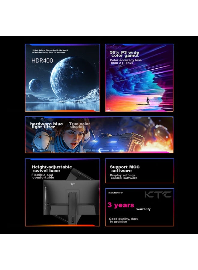 Ktc 23.8-inch 2k Native 180hz Monitor, Hdr450nit, Fastips, Height Adjustable Rotating Stand, Government Subsidized Laptop External Computer Display H24t7 - Image 2