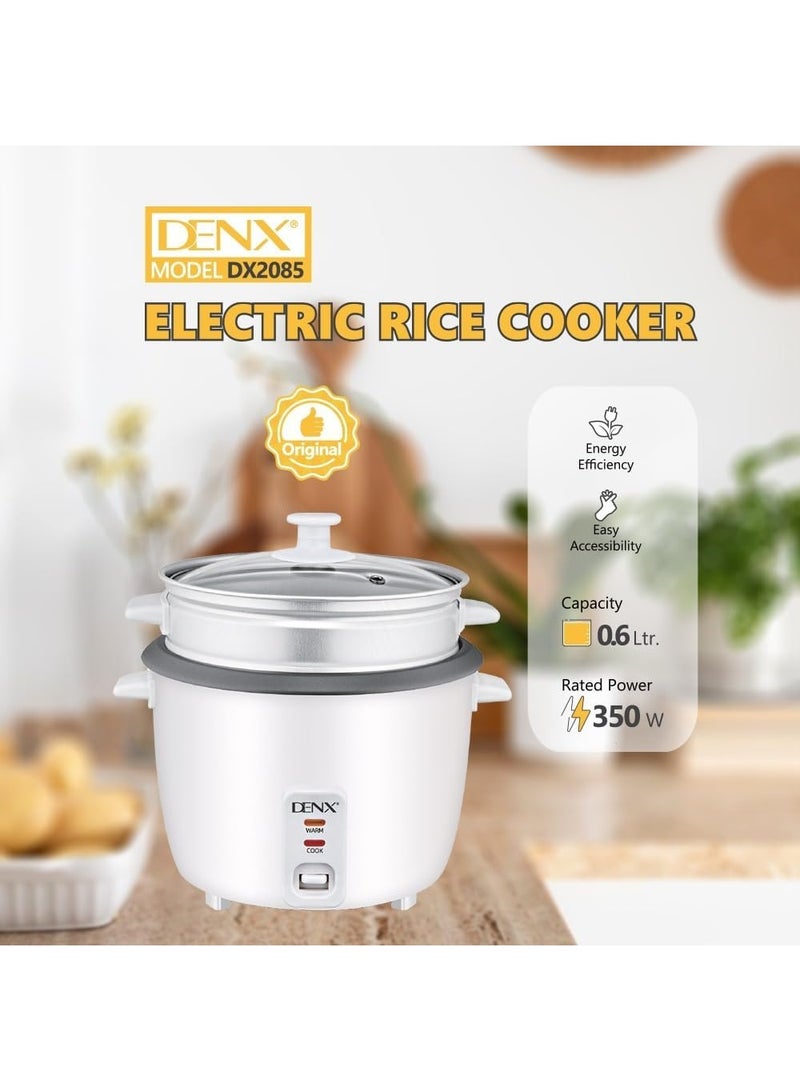 دينكس DENX DX2085 طباخة أرز ذكية وجهاز طهي بالبخار، سعة 0.6لتر، قدرة 350واط، قدر أرز بطلاء غير لاصق، مزود بخاصية الحفاظ التلقائي على السخونة، تصميم مدمج لطهي الأرز والخضروات والحبوب. - Image 4