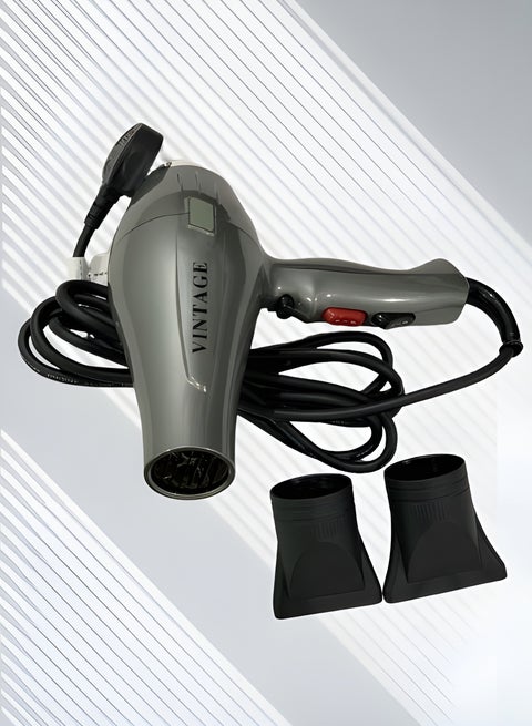 Vintage 2400W Professional Hair Dryer with Ionic Technology, 2 Heat & Speed Settings, and Detachable Nozzles.