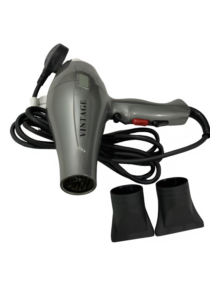 فينتاج مجفف شعر احترافي Vintage بقدرة 2400W مع تكنولوجيا الأيونات، 2 إعداد للحرارة والسرعة، وفوهات قابلة للفصل. - Image 3