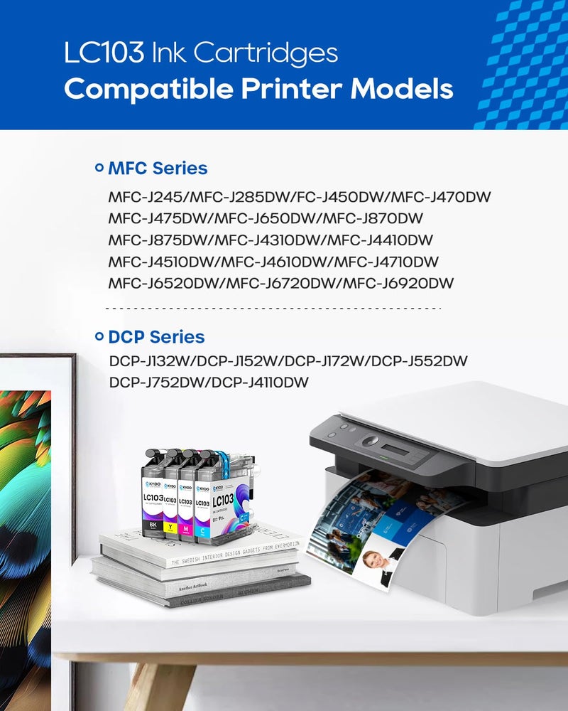 Skydo LC103XL LC103 Color Ink Cartridge Compatible for Brother LC103 XL LC101 103 Work With Brother MFC-J870DW MFC-J4510DW MFC-J450DW MFC-J6920DW MFC-J650DW (1 Black, 1 Cyan, 1 Magenta, 1 Yellow | 4 Pack) - Image 2