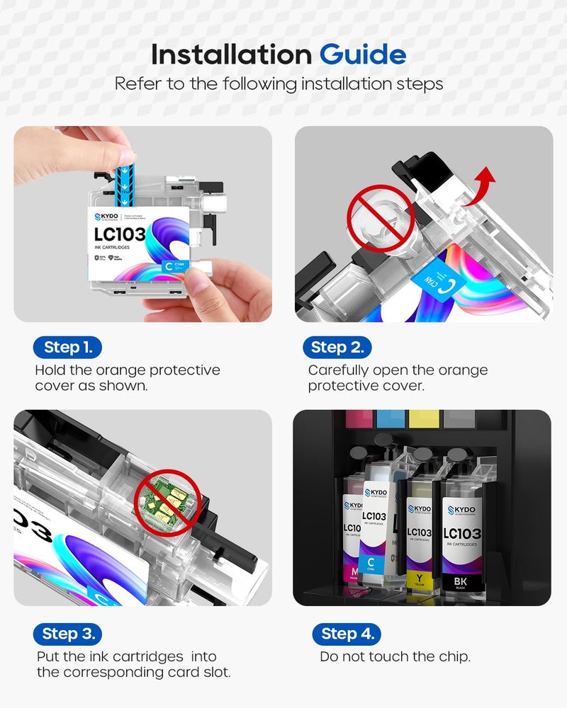 Skydo LC103XL LC103 Color Ink Cartridge Compatible for Brother LC103 XL LC101 103 Work With Brother MFC-J870DW MFC-J4510DW MFC-J450DW MFC-J6920DW MFC-J650DW (1 Black, 1 Cyan, 1 Magenta, 1 Yellow | 4 Pack) - Image 5