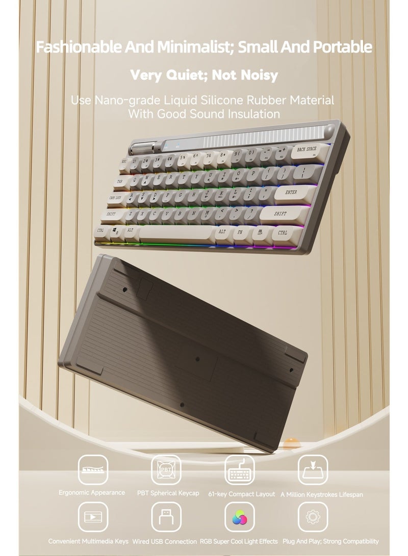 لوحة مفاتيح ألعاب 65% مع إضاءة خلفية RGB، مضادة للظلال، لوحة مفاتيح غشائية للألعاب مدمجة مكونة من 61 مفتاحًا مع مقبض للتحكم في مستوى الصوت، لوحة مفاتيح سلكية لأجهزة الكمبيوتر المحمولة التي تعمل بنظام Windows Gamer - Image 2