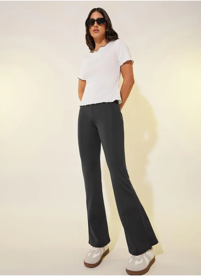 تايك تو Take Two Solid Flared Leggings with Wide Waistband