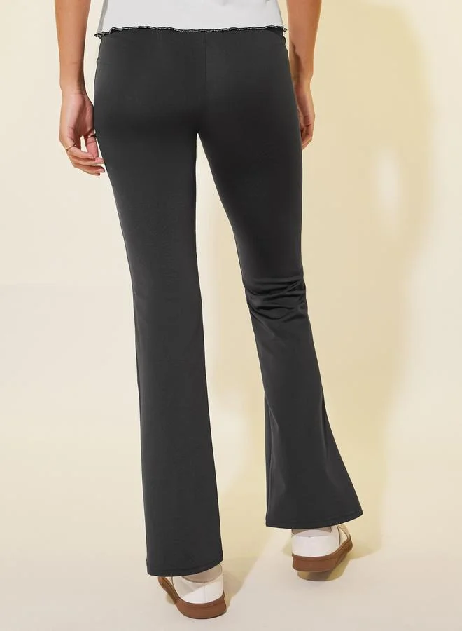 Take Two Take Two Solid Flared Leggings with Wide Waistband
