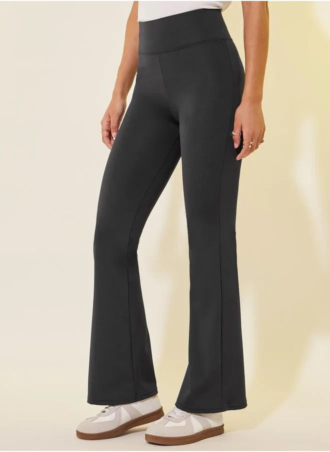 تايك تو Take Two Solid Flared Leggings with Wide Waistband