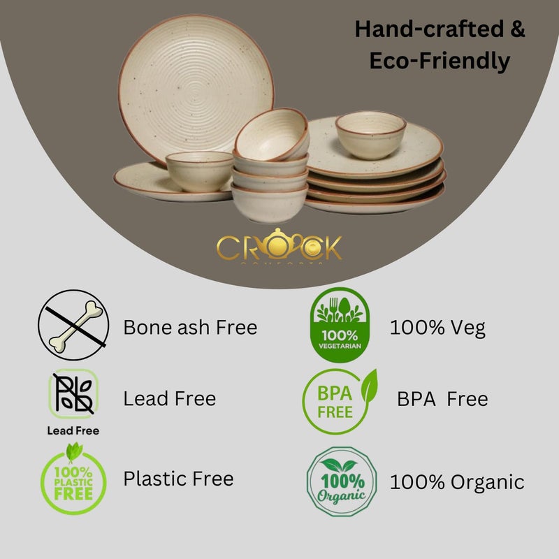 Crock Comforts Ceramic Handcrafted Stoneware Ribbed Cream Matte Dinner Set of 6 12 Pieces6 Bowls 6 PlatesSize 10 InchesDishwasher Microwave SafeCCW6B6 - Image 3