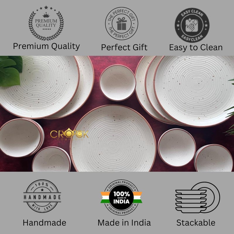 Crock Comforts Ceramic Handcrafted Stoneware Ribbed Cream Matte Dinner Set of 6 12 Pieces6 Bowls 6 PlatesSize 10 InchesDishwasher Microwave SafeCCW6B6 - Image 5