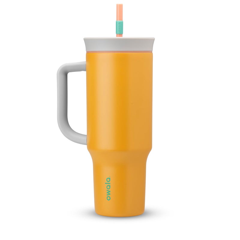 Owala Owala Stainless Steel Triple Layer Insulated Travel Tumbler with Spill Resistant Lid  Straw  and Carry Handle  BPA Free  40 oz  Orange (Tropical)  - Image 1